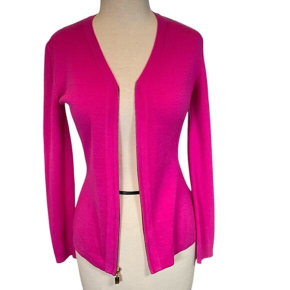 CLASSIQUES ENTIER Dark Pink 100% Wool Gold Full Zipper XS Long Sleeve Sweater - Picture 6 of 10